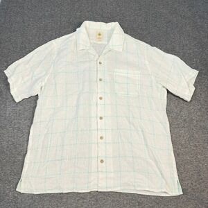The Territory Ahead Mens XL Linen Cotton Embroidered Windowpane Camp Shirt White